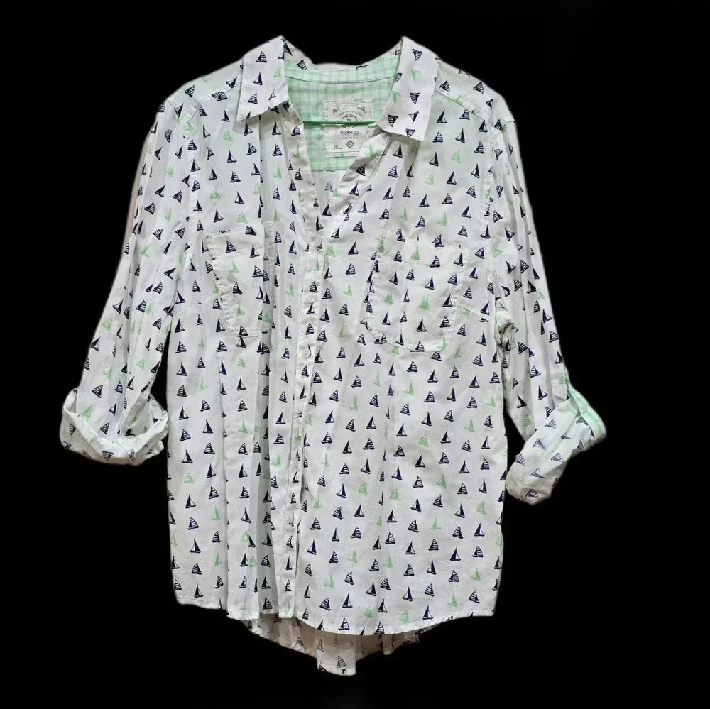 Style & Co, Size Petite XL, White Button-Down Graphic Longsleeve